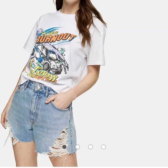 WOMEN’S TOPSHOP HI-RISE DISTRESSED “MOM” SHORTS SIZE 2 - Picture 1 of 5